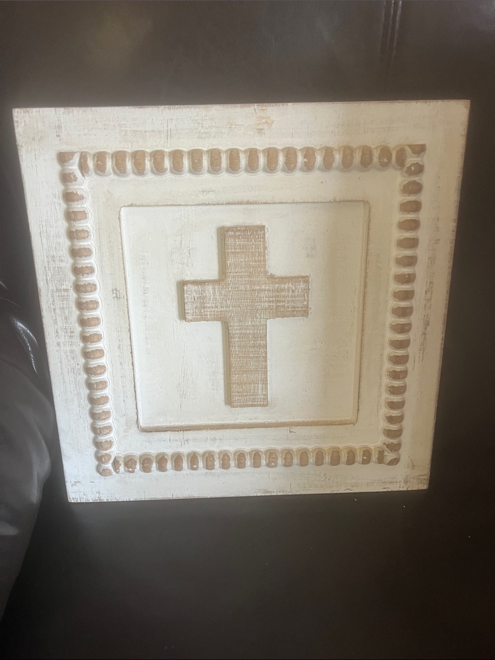 Rustic White Wood Wall Plaque with Cross